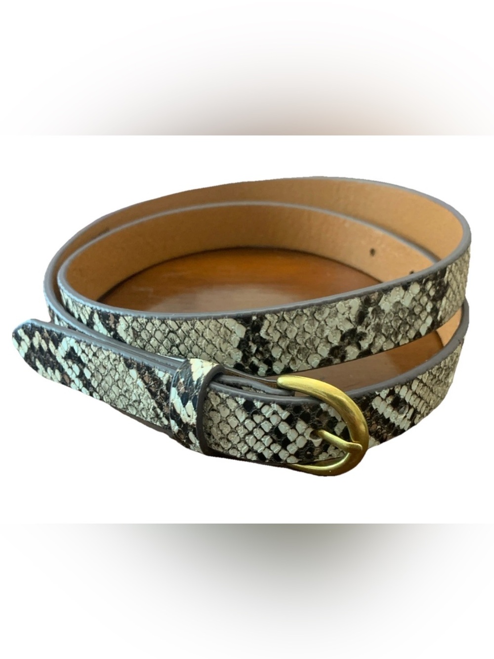 American Eagle Cow Leather Snake Print Skinny Belt Size Medium 1” Brown Black